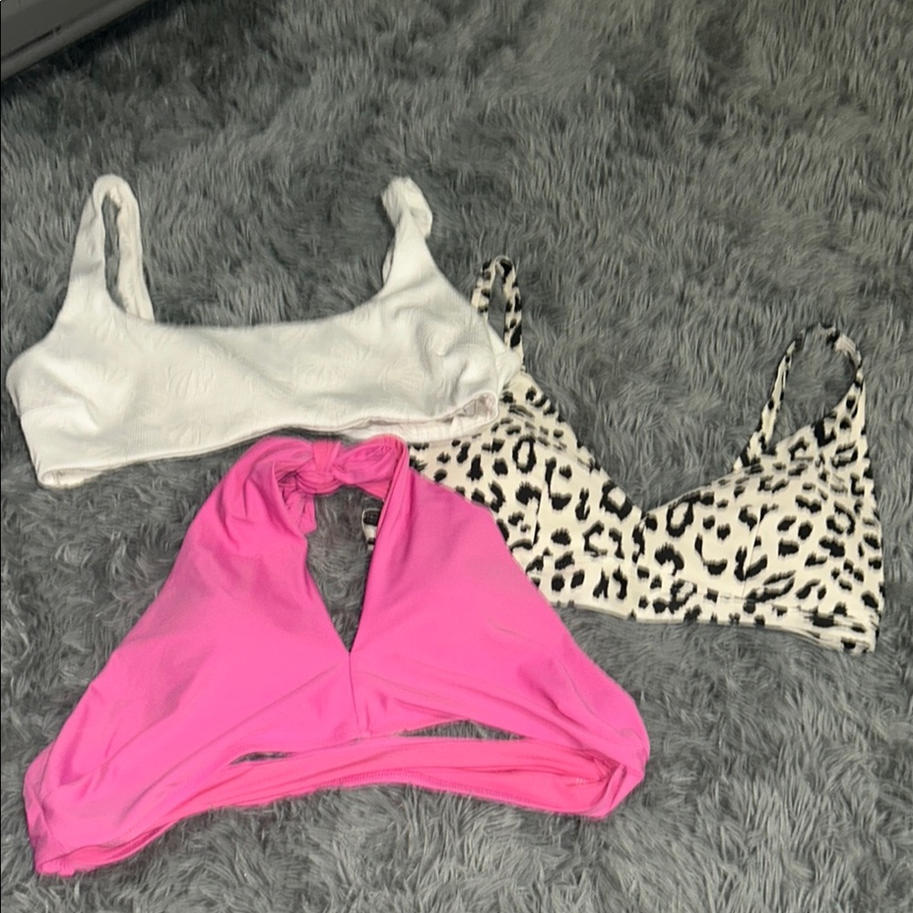 Aerie White, Pink, and Leopard Print Bikini Tops